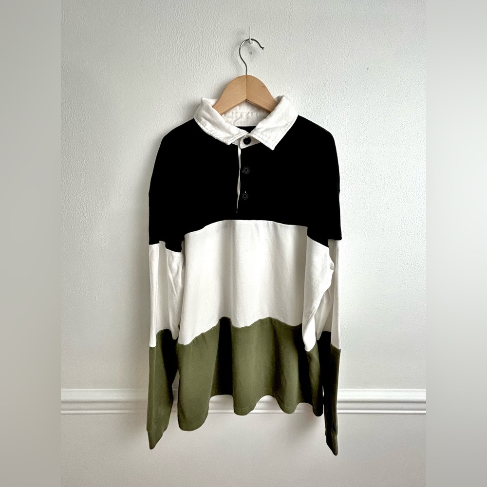 RSQ Shirt Skate by Tilly's Men's Striped Long Sleeve Size L White Black Green